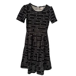 LuLaRoe Amelia Dress Size XS midi Black & White Square Dots zipper stretch
